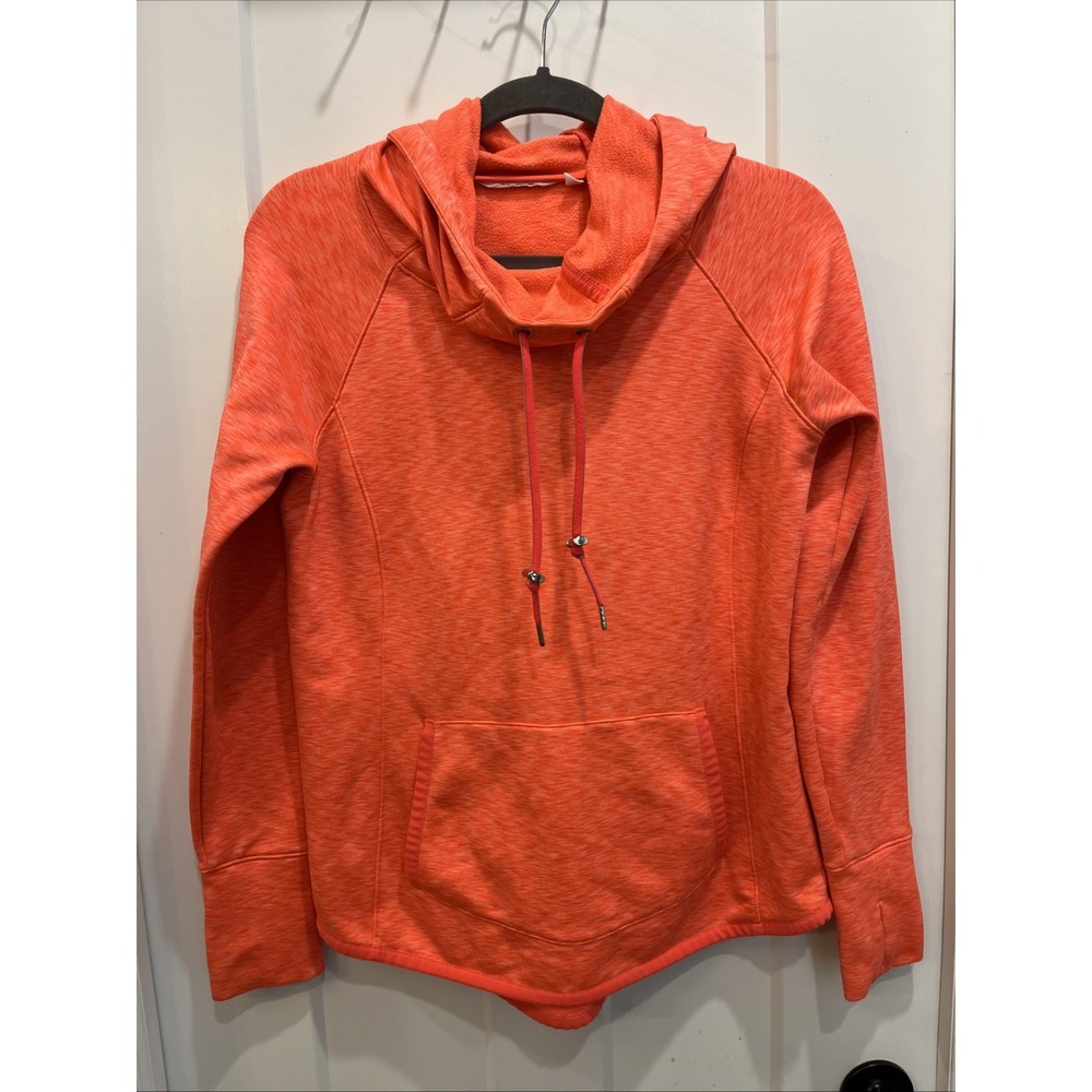 Athleta Tranquility Hoodie Space Dye Ember Orange Cowl Neck Thumbholes Sz M